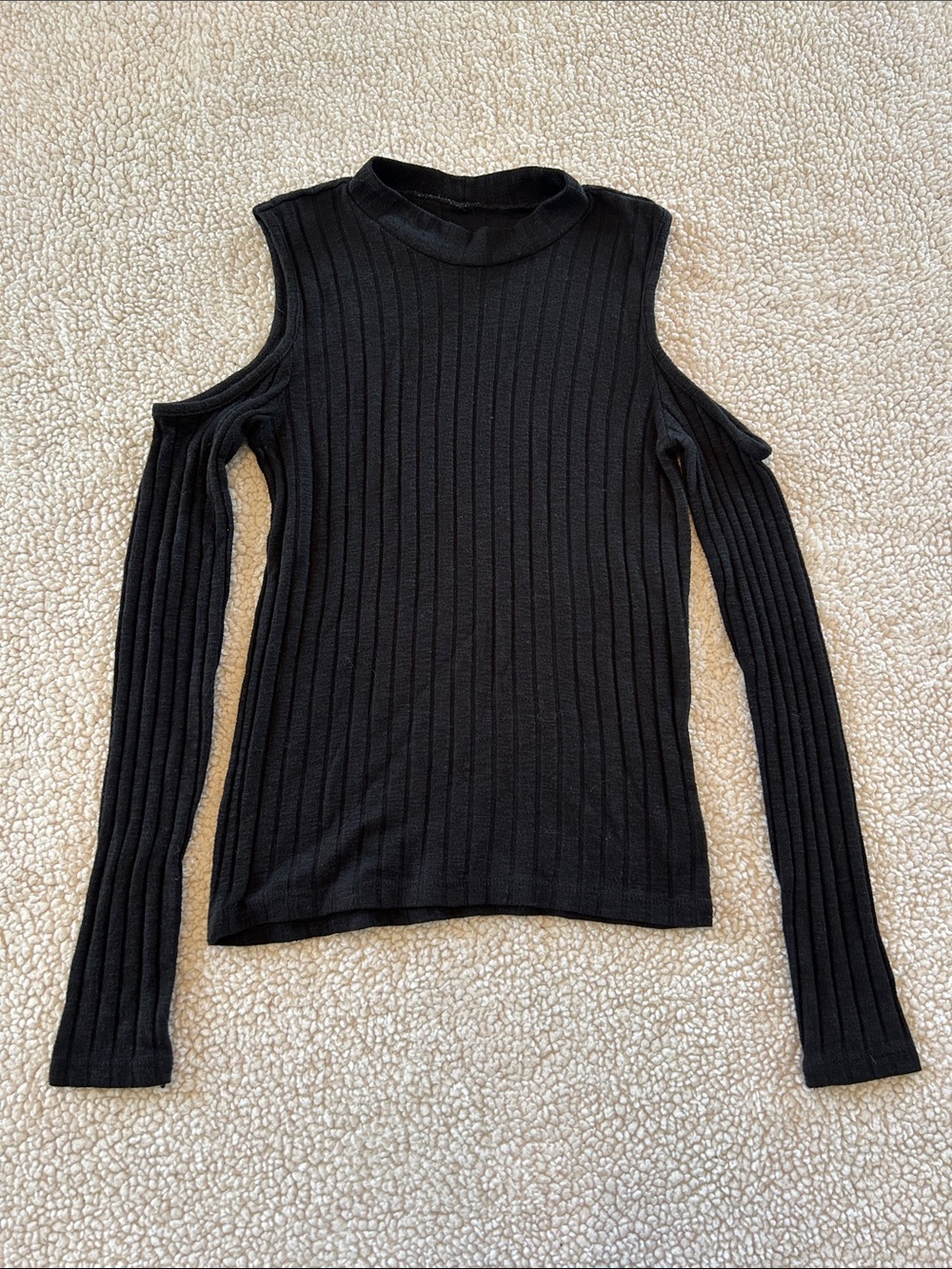 American Eagle Outfitters Black Ribbed Crew Neck Top with Shoulder Cut Outs